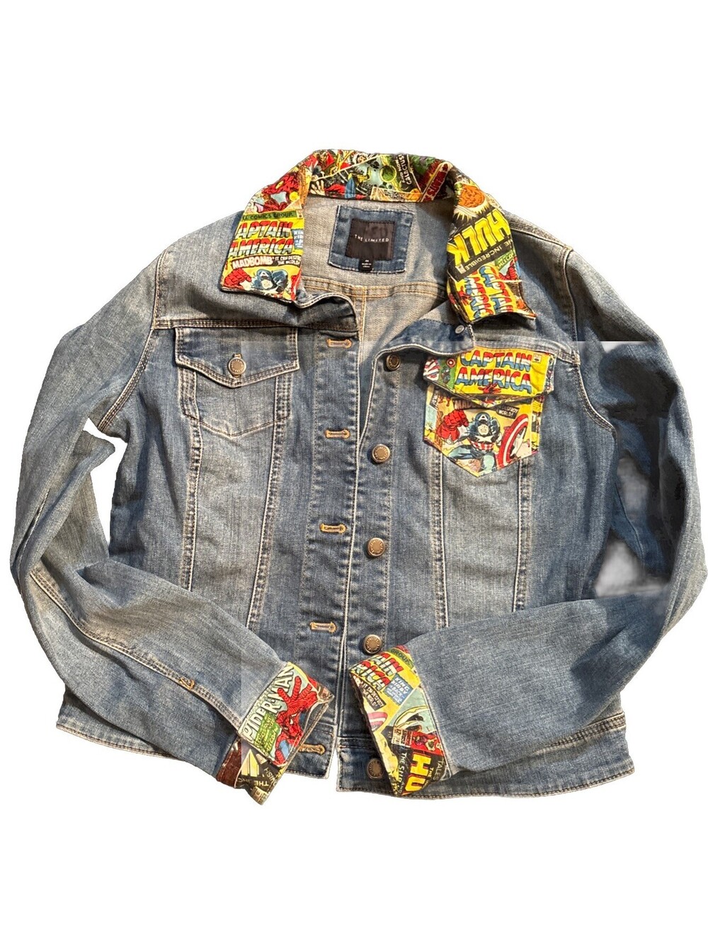 The Limited Marvel Captain America Hulk Spider Man Women’s Jean Jacket Medium